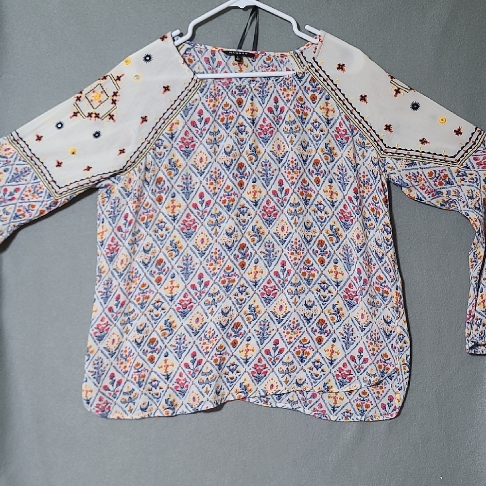 HANNAH Floral Patterned Women's Long Sleeve Tunic Top - Size Large